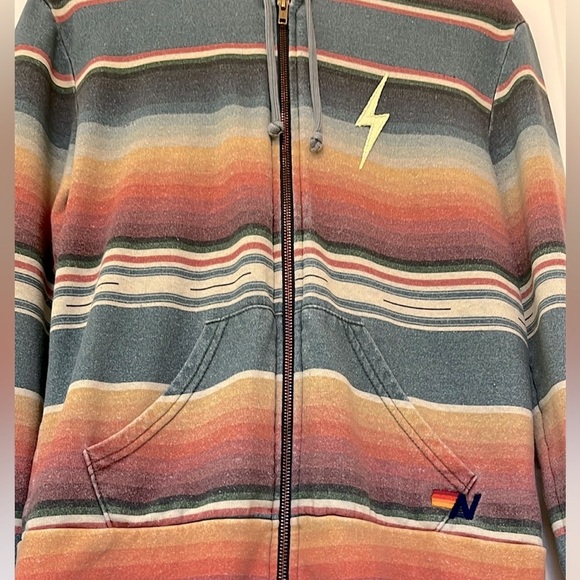 Aviator Nation Green Blue Bolt Stitch Hoodie - Unisex Small (blue/rainbow) - Picture 4 of 15